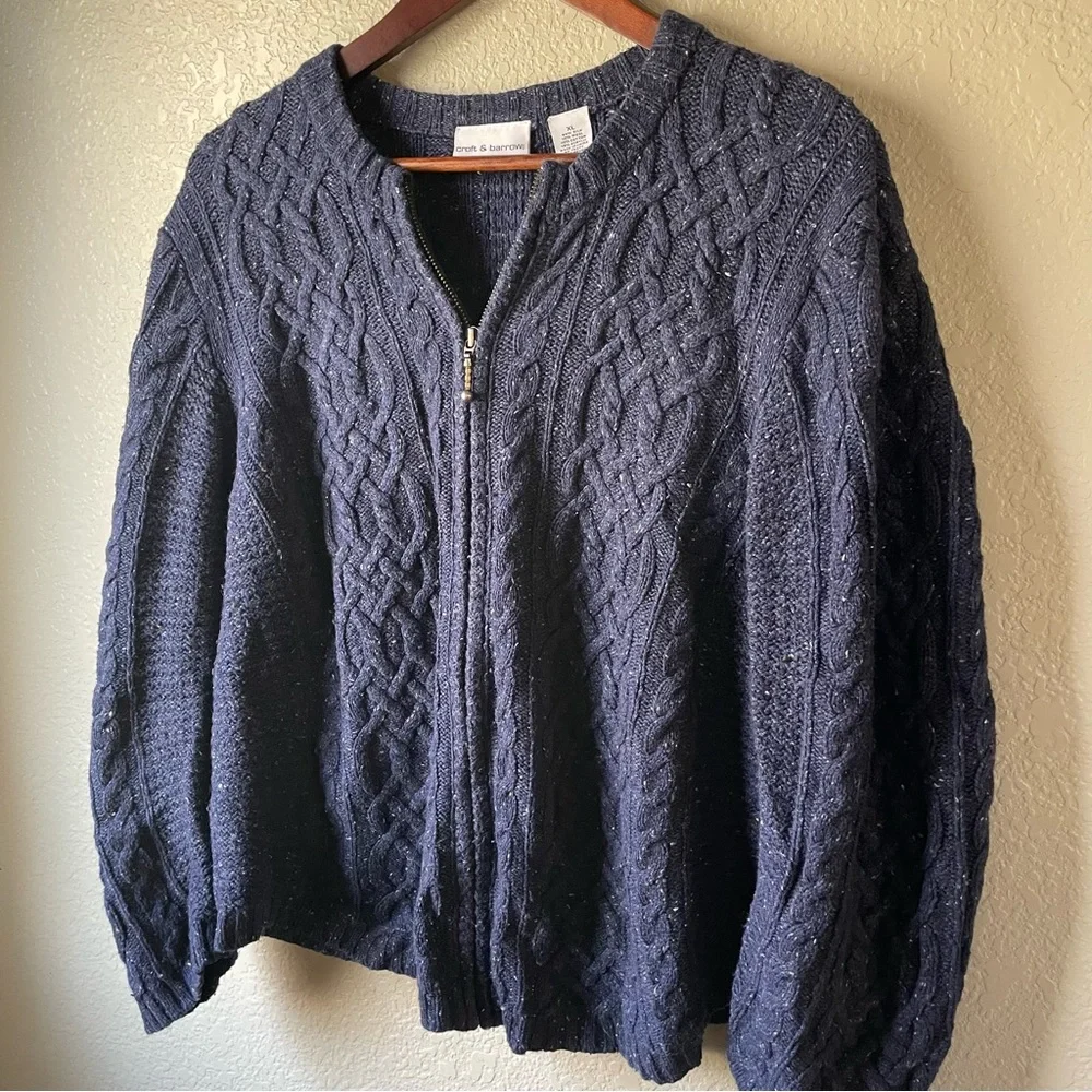 Croft & Barrow Womens XL Blue Silk Blend Full Zip Cable Knit Cardigan Sweater